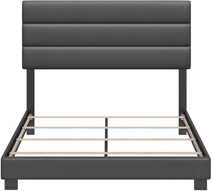 Boyd Sleep Napoli Upholstered Faux Leather Tri Panel Channel Headboard Platform Bed Frame, Full, Black