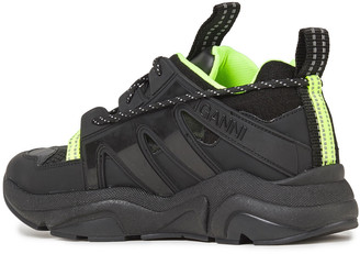 Ganni Neon-trimmed Rubber, Leather And Mesh Sneakers