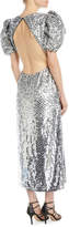 Thumbnail for your product : Carolina Herrera Short Puff-Sleeves Embellished Paillette Fitted Evening Gown