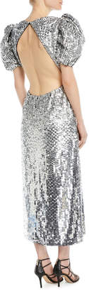 Carolina Herrera Short Puff-Sleeves Embellished Paillette Fitted Evening Gown