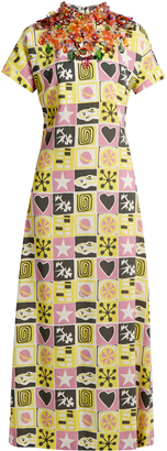 Miu Miu Embellished short-sleeved motif-print crepe gown