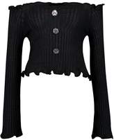 Thumbnail for your product : boohoo Button Front Lettuce Hem Sweater