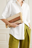 Thumbnail for your product : Valentino Garavani The Rockstud Leather-trimmed Raffia Clutch - Tan