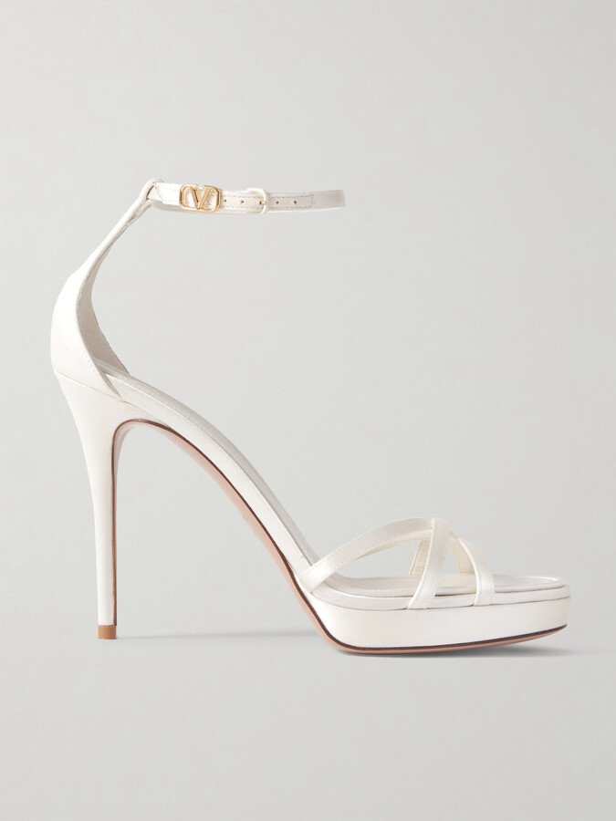 Valentino Garavani Eveninglam 100 Satin Platform Sandals - Ivory