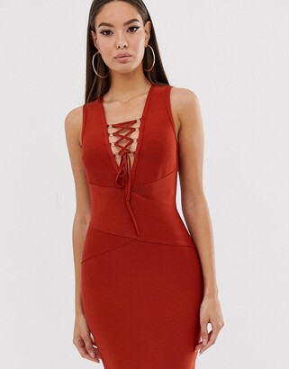 The Girlcode bandage dress with tie detail in rust