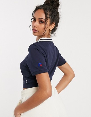 Russell Athletic cropped polo in navy