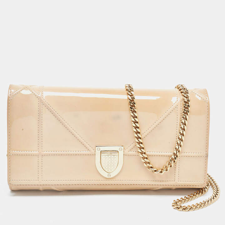 Christian Dior Beige Patent Leather Diorama Wallet On Chain - ShopStyle