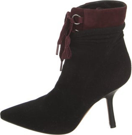 Christian Dior Suede Ankle Lace-Up Boots Black Colorblock Pattern Pointed-Toes Lace-Up Closure at Uppers Includes Dust Bag Designer