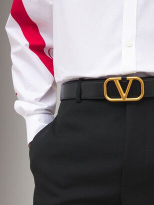 Valentino Garavani 3.5cm V Buckle Leather Belt