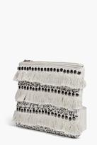 Thumbnail for your product : boohoo Boutique Moroccan Sequin Fringed Clutch Bag