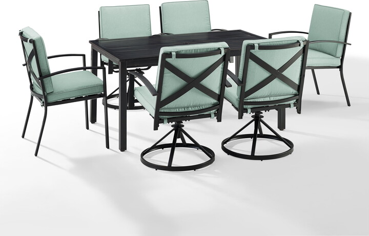 Crosley Furniture Kaplan 7 Piece Metal Outdoor Dining Set in Mist Green