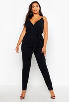 Thumbnail for your product : boohoo Plus Plunge Tie Waist Jumpsuit