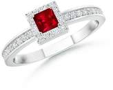 Thumbnail for your product : Angara.com Square Ruby Stackable Ring with Diamond Halo in 14K White Gold (3mm Ruby)