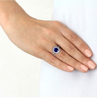 Love Gold 9Ct White Gold Blue Cubic Zirconia Oval Ring
