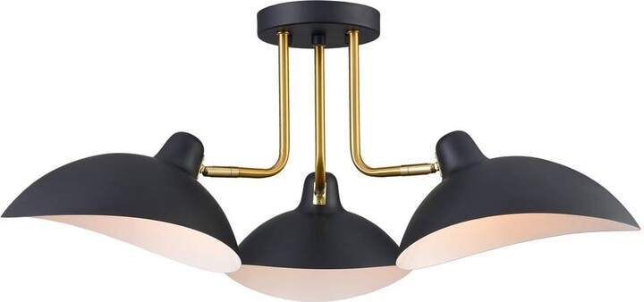 CLAXY 27.5 in. 3-Light Black Modern Semi-Flush Mount with No Glass Shade and No Bulbs Included 1-Pack