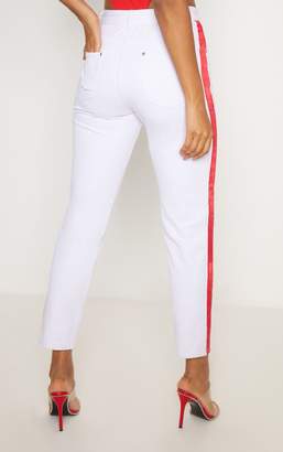 PrettyLittleThing White Red Side Stripe Straight Leg Jean