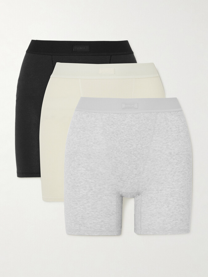 SKIMS Cotton Rib Boxer 3-pack - Bone, Light Heather Grey, Soot