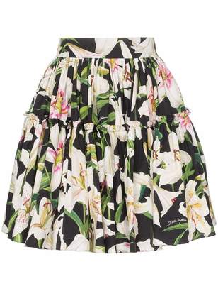 Dolce & Gabbana Lilium Print Poplin Mini Skirt