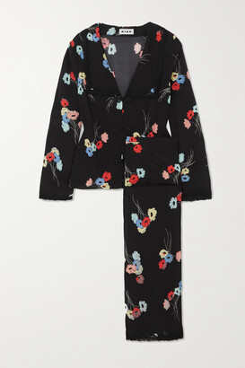 Rixo Annabelle Lace-trimmed Floral-print Crepe Pajama Set - Black