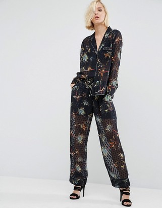 Religion Pajama Pants In Sheer Spot With Painted Thistles Co-Ord