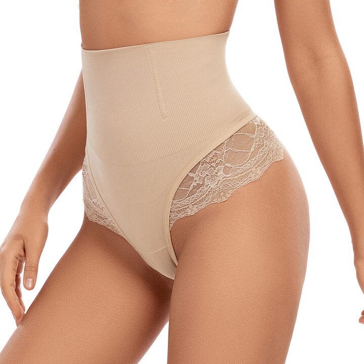 Cinvik Stomach Shapewear Seamless High Waisted Tummy Control Thong Body  Shaper Compression Slimming Underwear M 