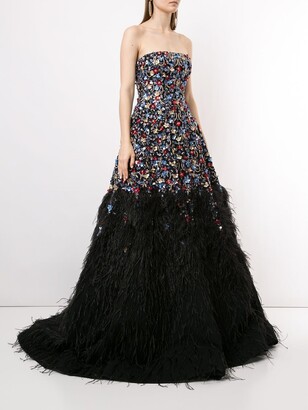 Saiid Kobeisy Feather-Embellished Strapless Gown