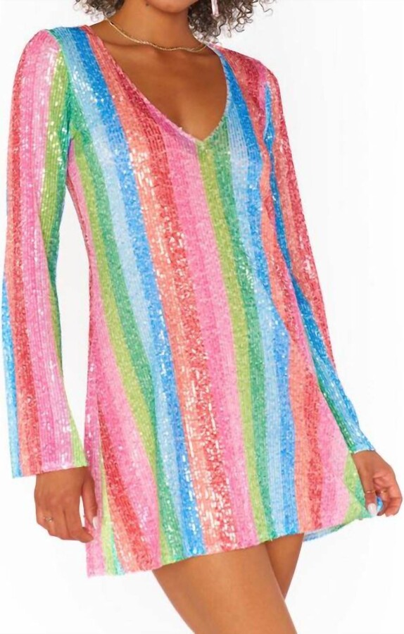 Show Me Your Mumu Revenge Bright Stripe Sequins Mini Dress In Multicolor