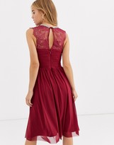 Thumbnail for your product : Lipsy ruched midi dress with lace yolk and embellished neck in berry