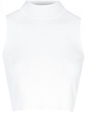 Glamorous Petite White Cropped Polo Neck Top