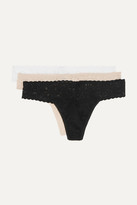 Thumbnail for your product : Hanky Panky Set Of Three Lace-trimmed Stretch-organic Cotton Original-rise Thongs