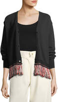 Thumbnail for your product : Carven V-Neck Button-Front Cotton-Blend Cardigan with Fringed Hem