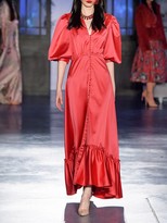 Thumbnail for your product : Luisa Beccaria Long Stretch Ruffled Satin Dress