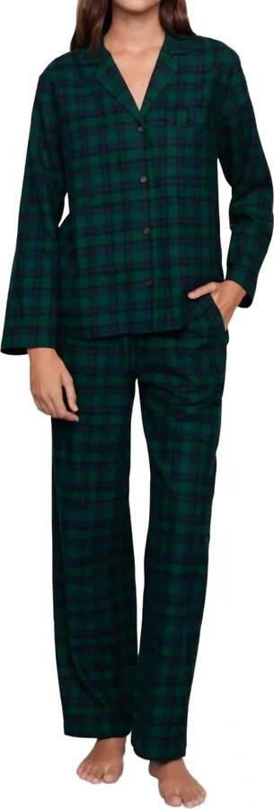 Eberjey Flannel Long Pajama Set In Black Watch Tartan