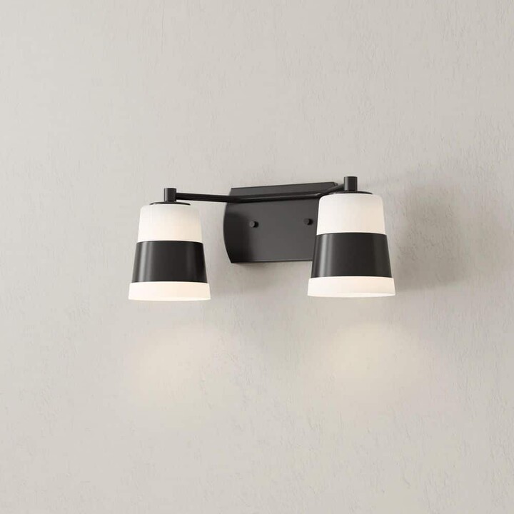 Progress Lighting Haven Collection 16 in. 2-Light Matte Black Opal Glass Luxe Industrial Vanity Light