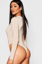 Thumbnail for your product : boohoo Round Neck Long Sleeve Thong Bodysuit