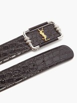 Thumbnail for your product : Saint Laurent plaque Crocodile-effect Leather Belt - Brown