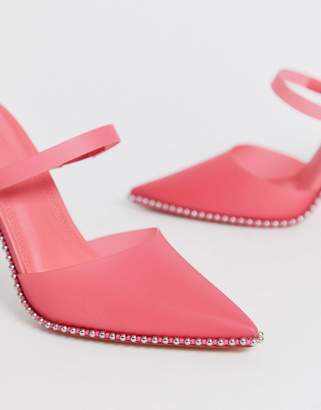 ASOS Design DESIGN Power Up studded high heeled mules in pink