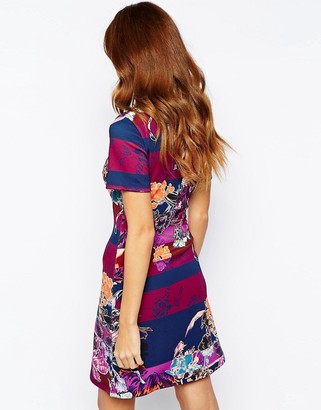 Warehouse Stripe Floral Print Dress