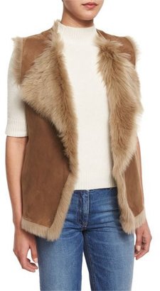 Theory Petriva Tuck Suede Shearling-Lined Reversible Vest