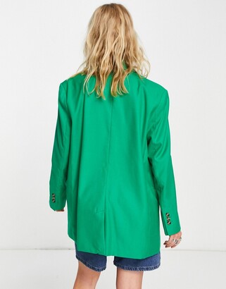 Bershka oversized double button blazer in green
