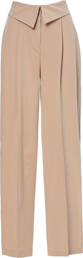 Beige Wide Leg Trousers With Reversed Waistband, BLUZAT