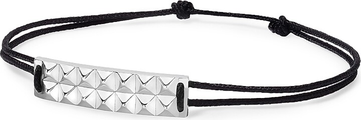 Le Gramme Men's 5G Sterling Silver Buff-Top Pyramid Guilloché Cord Bracelet - Black