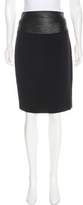 Thumbnail for your product : L'Agence Leather-Accented Knee-Length Skirt w/ Tags