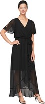 Thumbnail for your product : SL Fashions Women's Short Sleeve Chiffon V-Neck Wrap Dress with Cascade Ruffle