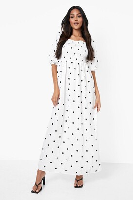 boohoo Polka Dot Balloon Sleeve Shirred Maxi Dress