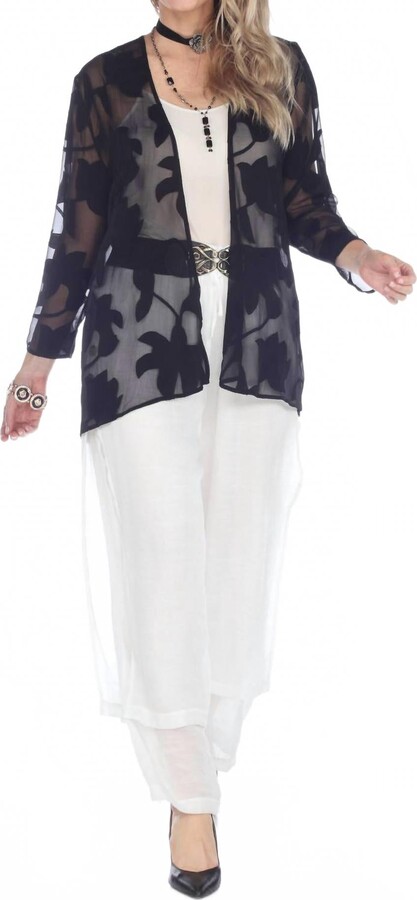 ARIAS Floral Open-Front Kimono Cardigan In Black