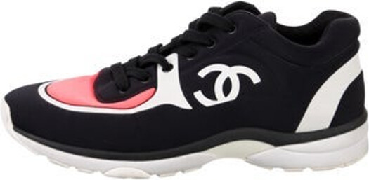 Chanel Neoprene Low Top Athletic Sneakers From the 2019 Collection by Karl Lagerfeld Black Interlocking CC Logo Rubber Trim Round-Toes Lace-Up Closure at Uppers Includes Dust Bag Designer