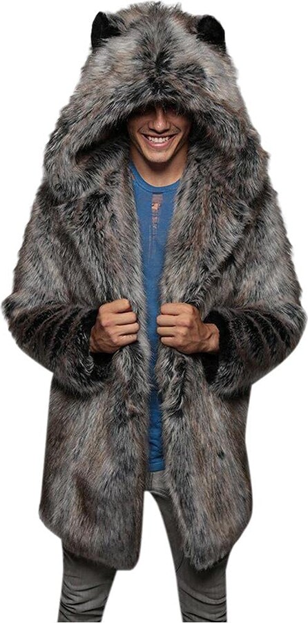 mens coat with real fur hood
