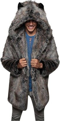 Huangse Mens Retro Luxurious Fluffy Faux Fur Boss Coat Jackets Hip Hop Long Warm Furry Overcoats Winter Parka Outwears 