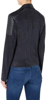 HUGO BOSS Jamela 3 Leather Zip Jacket in Dark Blue